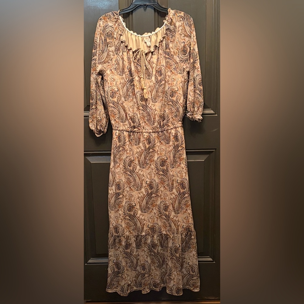 Paisley Dress in Beige and Brown - Size Large